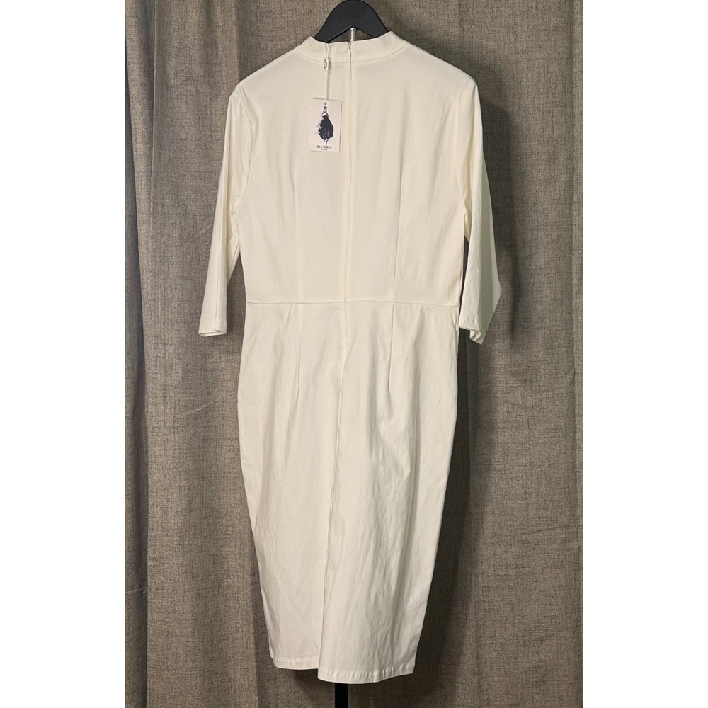 White Mock Neck Sheath Dress w Pockets Bow Detail‎ XXL NWT - Picture 2 of 13